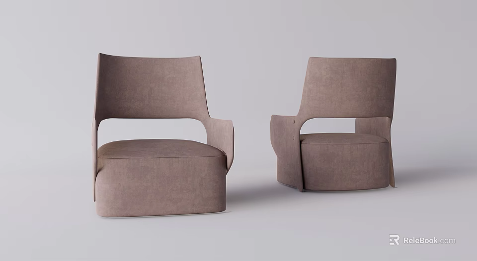 Modern Brown Fabric Single Sofa With Curved Backrest And Symmetric Design 3d model