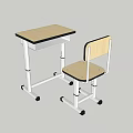 Student Desk with Wooden Top White Frame Adjustable Height and Rolling Wheels Simple Design
