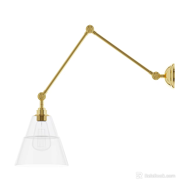 Modern Adjustable Golden Metal Arm Wall Lamp With Transparent Glass Shade 3d model 