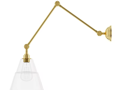 Modern Adjustable Golden Metal Arm Wall Lamp With Transparent Glass Shade 3d model