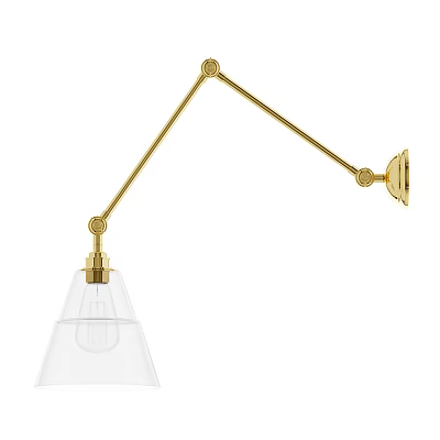 Modern Adjustable Golden Metal Arm Wall Lamp With Transparent Glass Shade 3d model