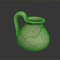 Handcrafted Clay Sculptural Carving Vessel With Cracked Surface And Curved Spout