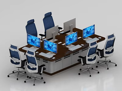 Modern Conference Room Setup With Long Table Multiple Monitors And Office Chairs 3d model