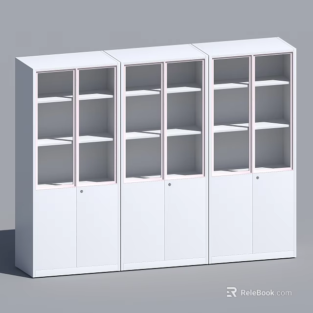 White Storage Cabinets With Glass Doors Multiple Shelves And Side By Side Units 3d model 