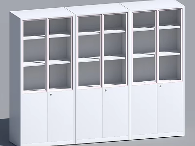 White Storage Cabinets With Glass Doors Multiple Shelves And Side By Side Units 3d model