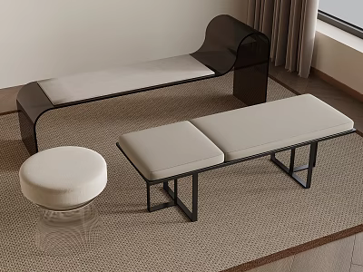 Modern Indoor Seating Collection With Curved Bench Upholstered Stools And Metal Frames 3d model