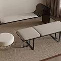Modern Indoor Seating Collection With Curved Bench Upholstered Stools And Metal Frames
