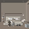 Kids Bedroom Interior With Beige Walls Wooden Floors Large Bed Stuffed Toys And Rabbit Decor