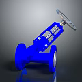Blue Metallic Industrial Valve With Silver Handwheel And Flange Connection
