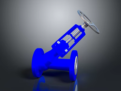 Blue Metallic Industrial Valve With Silver Handwheel And Flange Connection 3d model
