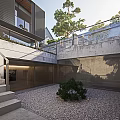 Modern Detached House Featuring Large Glass Windows Louvered Design Concrete Steps And Trees