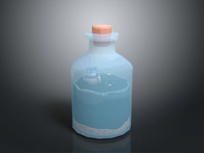 Transparent Glass Bottle With Blue Liquid And Orange Cap White Sediment At The Bottom 3d model
