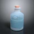 Transparent Glass Bottle With Blue Liquid And Orange Cap White Sediment At The Bottom