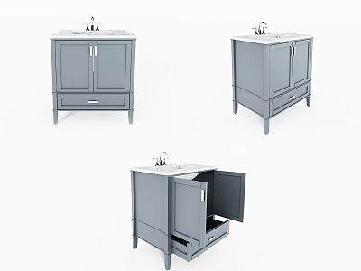 Gray Bathroom Vanity With Cabinet Doors Drawers And Open Storage 3d model