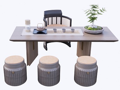 New Chinese Tea Table and Chair 3d model