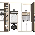 Modern Bathroom Cabinetry With Washing Machine Storage Shelves And Countertop Sink