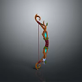 Fantasy Style Curved Bow Weapon With Decorative Red Green Gemstone Accents