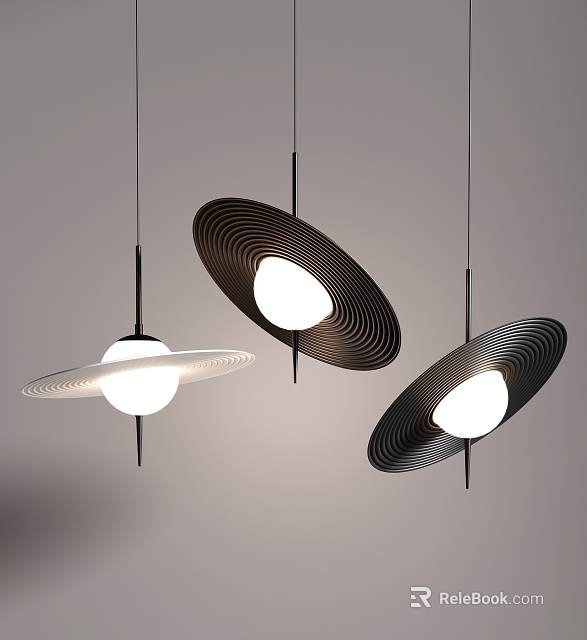 Modern Spiral Design Pendant Lights In Black And White With Round Shades And Bright Lamps 3d model 