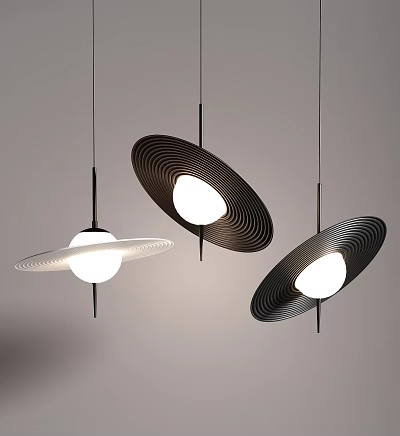 Modern Spiral Design Pendant Lights In Black And White With Round Shades And Bright Lamps 3d model