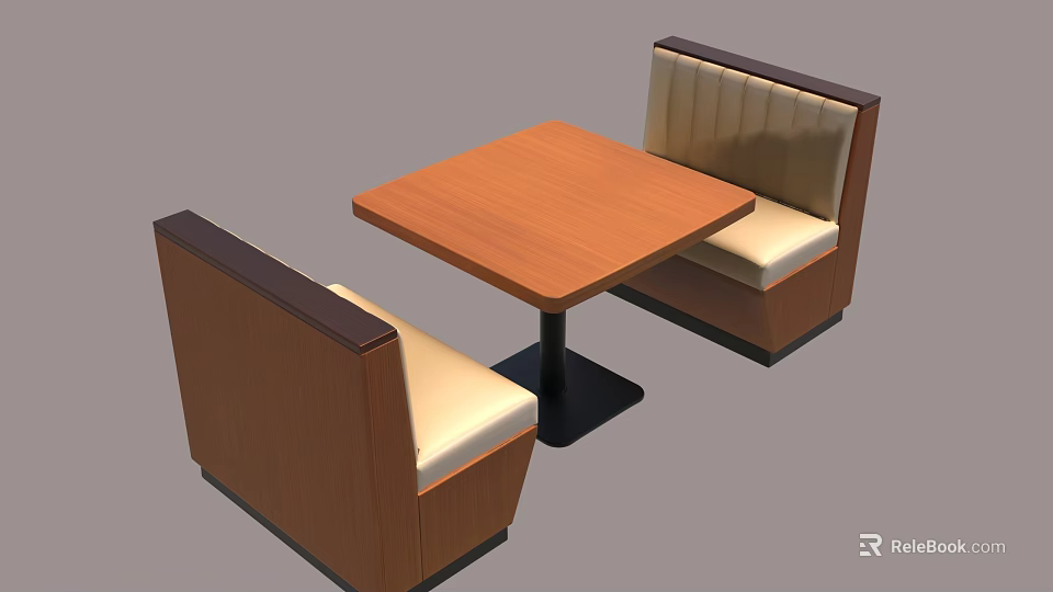 Wooden Frame Booth Sofa Set With Beige Cushions And Square Coffee Table 3d model 