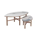 Two Piece Oval Coffee Table Set With Marble Patterned Top And Wooden Cross Legs 3d model