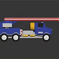 Blue Truck With Red And White Striped Long Crane Arm And Black Wheels