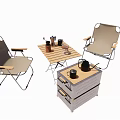 Foldable Outdoor Chairs With Metal Frame Wooden Armrests And Folding Table For Leisure