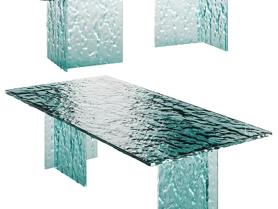 Sleek Modern Coffee Table With Textured Glass Top And Turquoise Transparent Legs 3d model