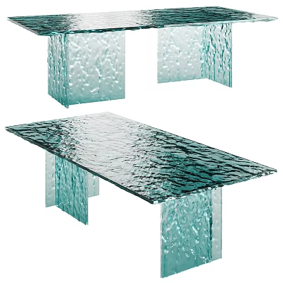 Sleek Modern Coffee Table With Textured Glass Top And Turquoise Transparent Legs 3d model