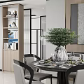 Elegant Modern Restaurant Interior With Dining Table Glass Vase And Green Plants