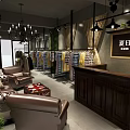 Cozy Modern Clothing Store With Clothing Racks Sofas Chandeliers Green Plants And Wooden Reception Counter