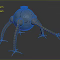 Metallic Spherical Robot Creature With Yellow Light Number 09 And Clawed Mechanical Legs