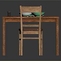 Wooden Dining Table Set With Two Wooden Chairs Brown Cushions Food Dishes And Chopsticks