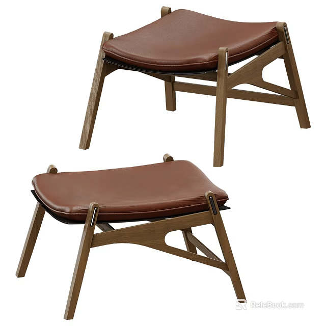 Modern Leather Stools With Wooden Legs And Sleek Geometric Frame Design 3d model 