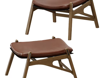 Modern Leather Stools With Wooden Legs And Sleek Geometric Frame Design 3d model