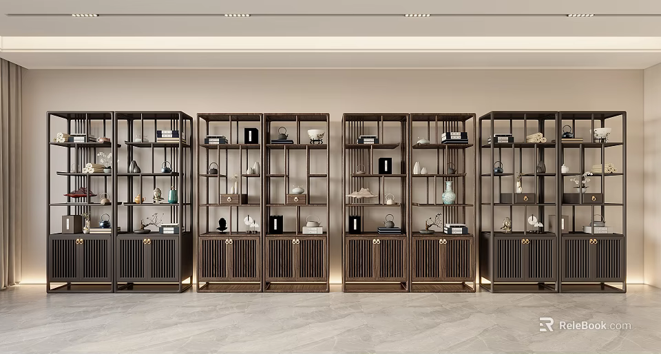 Traditional Chinese Curio Shelf With Multiple Open Compartments For Displaying Antiques 3d model 