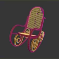 Orange Rocking Leisure Chair With Wicker Backrest Wooden Curved Frame And Scroll Legs For Comfort