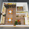 Bright Neat Fruit Store Interior With Fruit Displays And Chairs