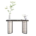 Modern Console Table With Marble Top Geometric Metal Frame And Decorative Plants Artwork 3d model