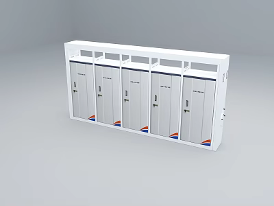 White Industrial Equipment Cabinet with Multiple Lockable Doors and Storage Compartments 3d model