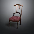 Classical Wooden Chair With Carved Backrest And Plaid Fabric Seat Cushion
