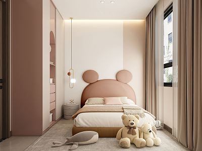 Modern Children's Room Bedroom Children's Room Daughter Room Wardrobe Pink Chandelier Simple Cloth Doll model