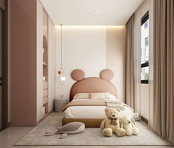 Modern Children's Room Bedroom Children's Room Daughter Room Wardrobe Pink Chandelier Simple Cloth Doll 3d model