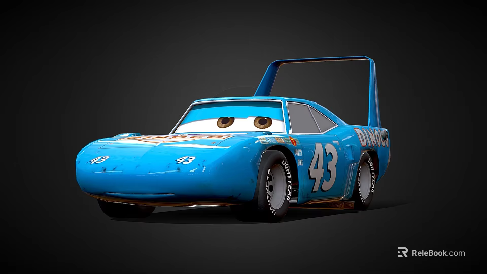 Blue Animated Race Car With Number 43 Dynaco Logo And Rear Wing 3d model 