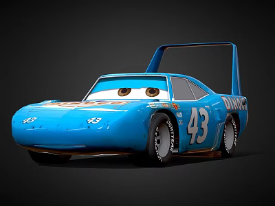 Blue Animated Race Car With Number 43 Dynaco Logo And Rear Wing 3d model