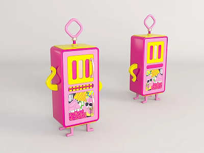 Pink Commercial Vending Machines With Cartoon Design And Yellow Accents 3d model