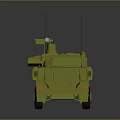 Yellow Wheeled Tank With Six Wheels And Top Mounted Weapon On Gray Background