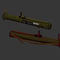 Two Green Military Rocket Launchers With Tubular Body Black Attachments And Yellow Straps