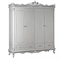 Elegant European Style White Wardrobe with Carved Details Mirrored Doors and Drawers