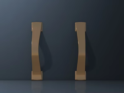 Golden Door Handles With Modern Design On Dark Background And Reflective Finish 3d model